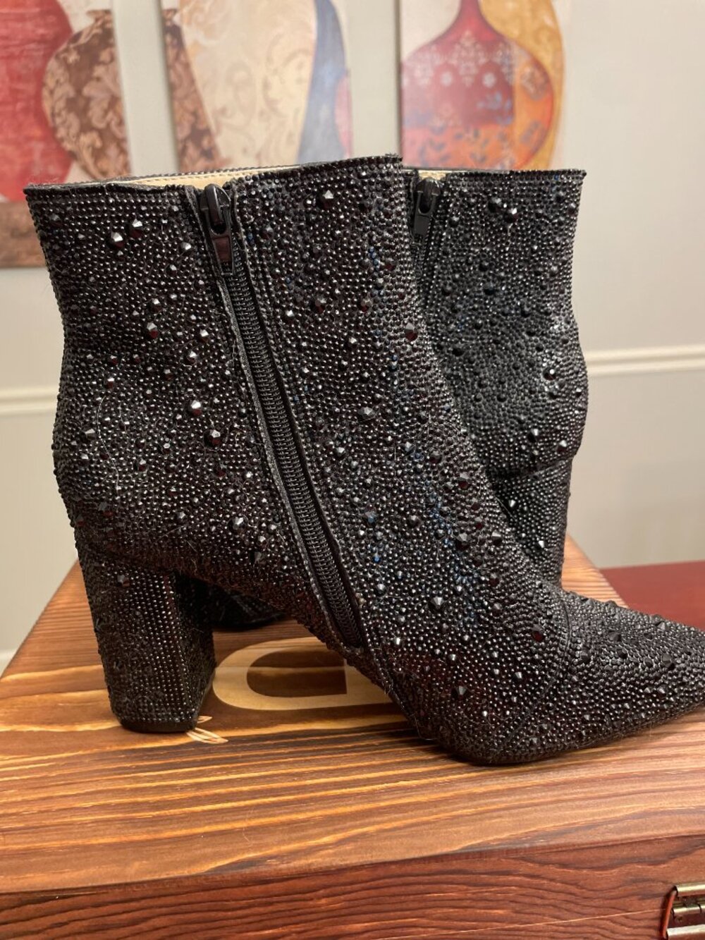 Betsey Johnson Cady Sparkle Black Beaded Ankle Boots - Size 9.5